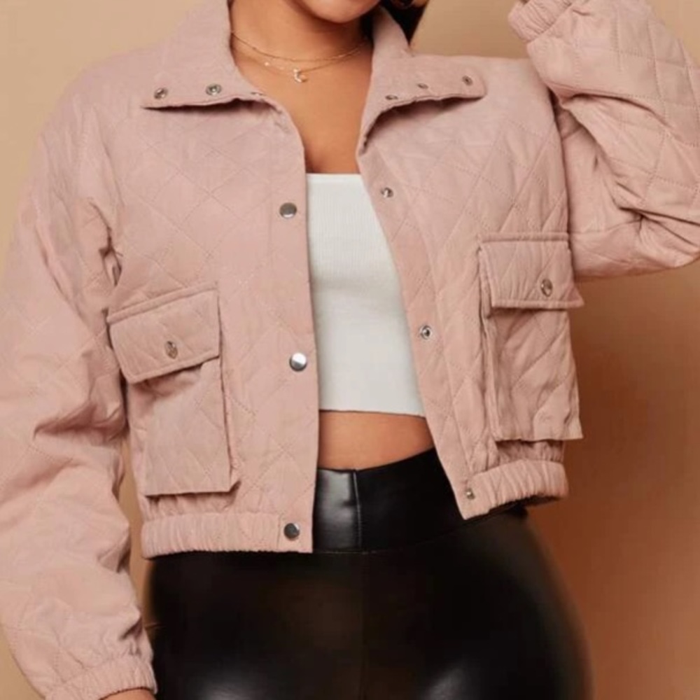 Dusty Pink Quilted Jacket with Pockets in S, M, and L